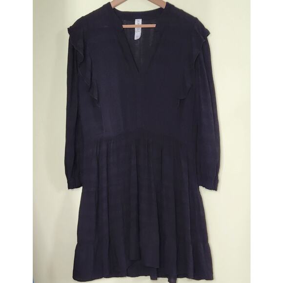 Amadi Rossi Anthropologie Ruffle Mini Tunic Dress Size S Black Long Sleeve Boho - Picture 4 of 10